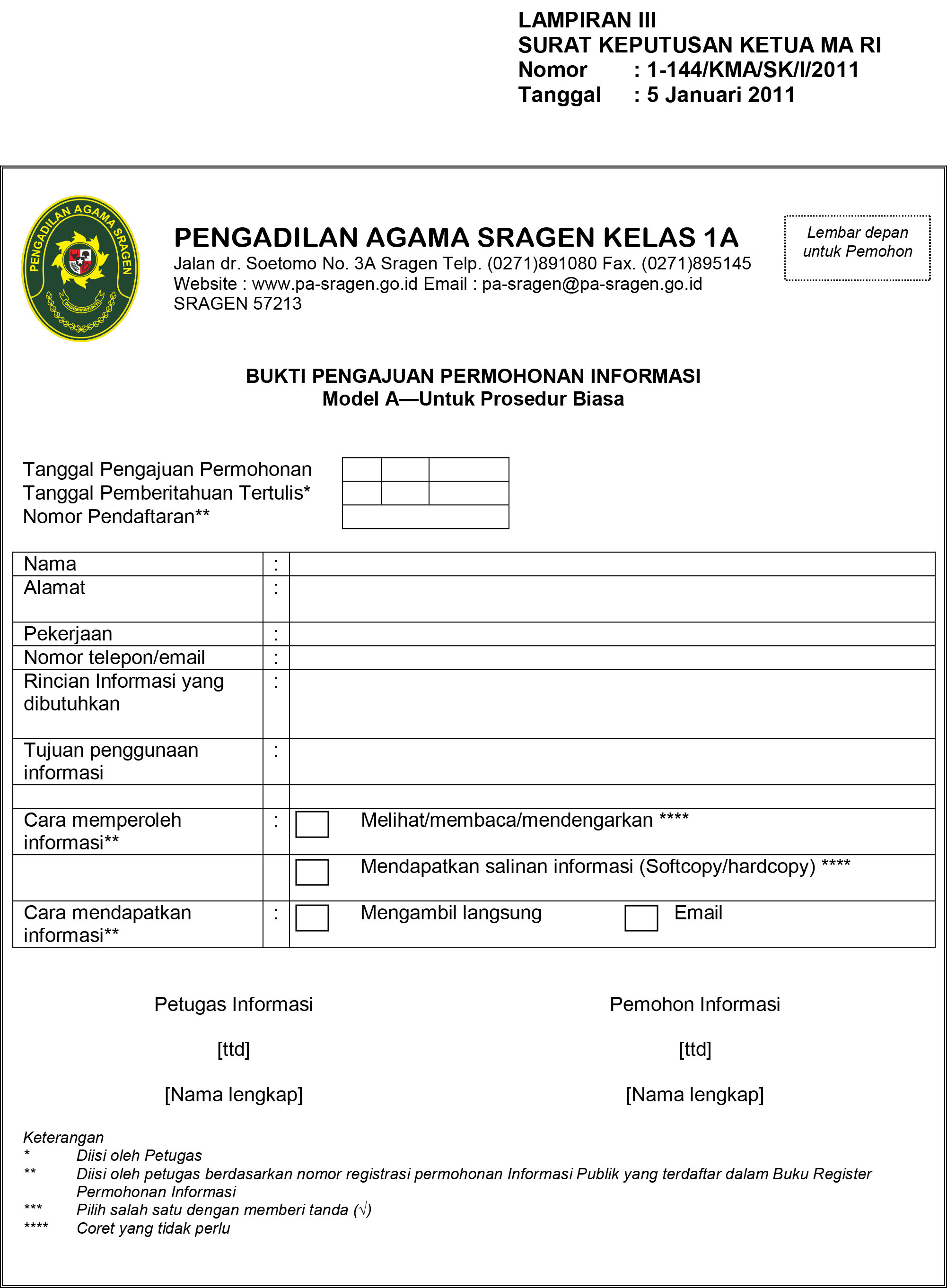 Formulir Permintaan Informasi